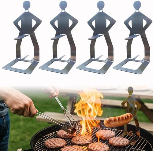 OYASUMI Funny BBQ Man Hot Dog Holders, 4 PCS Reusable Stainless Steel