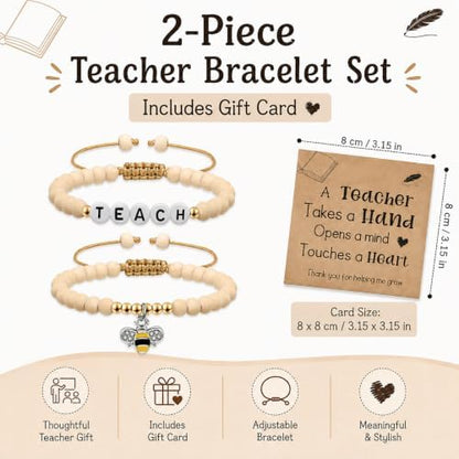 Artlunar Teacher Gifts -2Pcs Apple Bee Bracelets,Teacher Appreciation