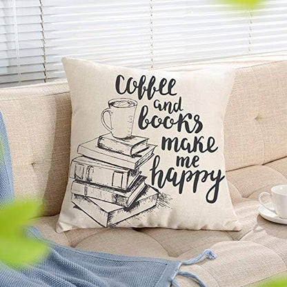 Ogiselestyle Throw Pillow Cover Coffee And Books Make Me Happy Quote