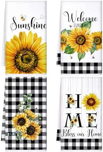 Bencailor 4 Pcs Sunflower Kitchen Towels Set, Hand Tea Towels Gifts