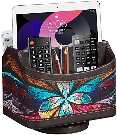 360° Rotating Remote Control Holder, PU Leather TV Remote Caddy, Pen
