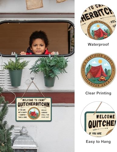 PETCEE Welcome to Camp Quitcherbitchin Sign, 8"x12" Funny Farmhouse