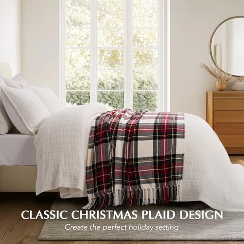 EverGrace Chenille Christmas Throw Blanket, 50"x60", White Stewart