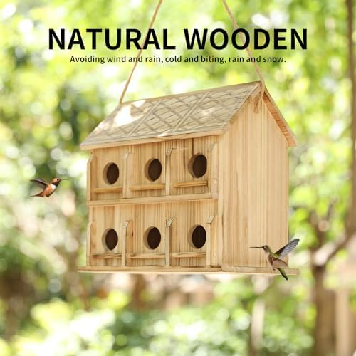 Wooden Bird Houses for Outside, 12-Hole Hanging Birdhouse
