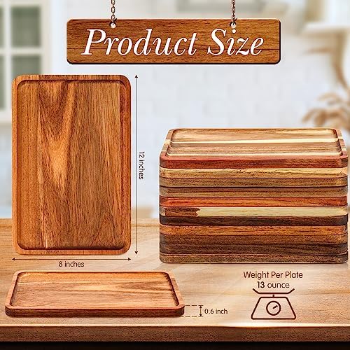 Roshtia 12 Pcs Acacia Wood Serving Tray Dinner Plates,8'' X 12'' X