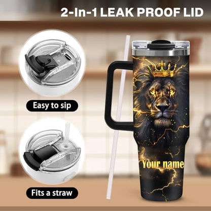 Jekeno To My Son Lion King Tumbler with Handle and Straw 40oz |Custom
