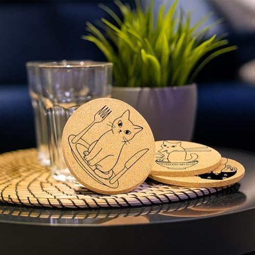 Coasters for Drinks with Holder Set of 6, Cat Cork Coaster Absorbent