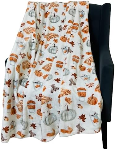 Fall Soft Fleece Throw Blanket, Pumpkin Spice Design, 50x70, Oversized