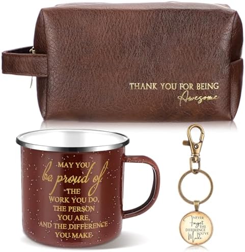 3 Pcs Thank You Gift Set for Men, 12 oz Mug, Toiletry Bag, Keychain