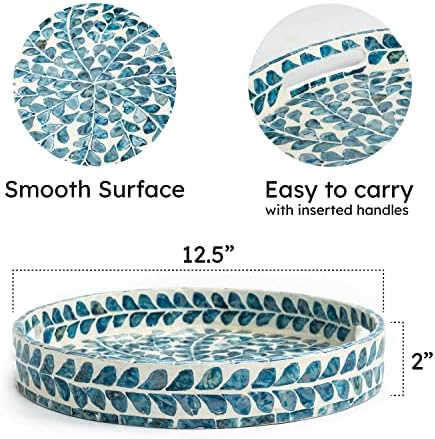Serving Tray 12.5 Inch, Lacquer Mother of Pearl Inlay Mosaic Tray