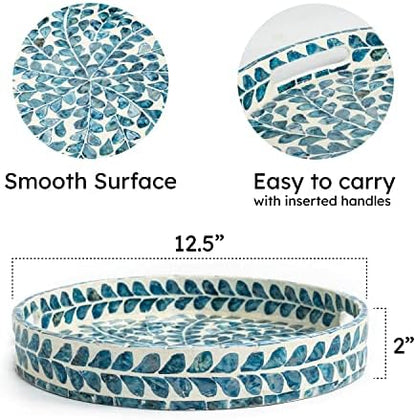 Serving Tray 12.5 Inch, Lacquer Mother of Pearl Inlay Mosaic Tray