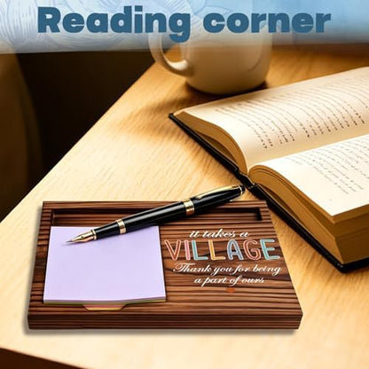 FOUGSTA It Takes a Village Wooden Note Pen Holder, Appreciation Gift