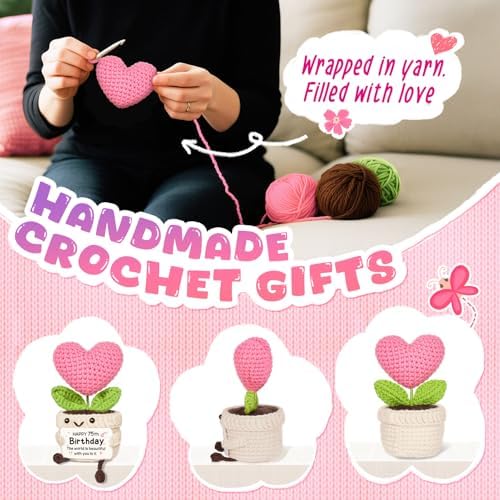 75th Birthday Gifts for Women – Handmade Crochet Heart Flower, 75th
