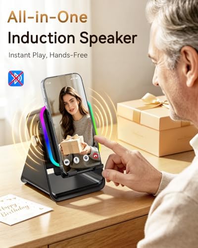 Gifts for Men Tech Gadgets Wireless Induction Speaker with Phone Stand