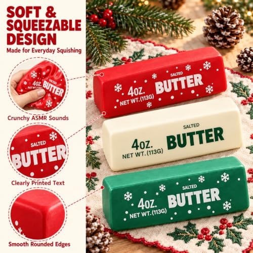 3PCS Christmas Crunchy Butter Squishy Pack, ASMR Fidget Sensory Toys