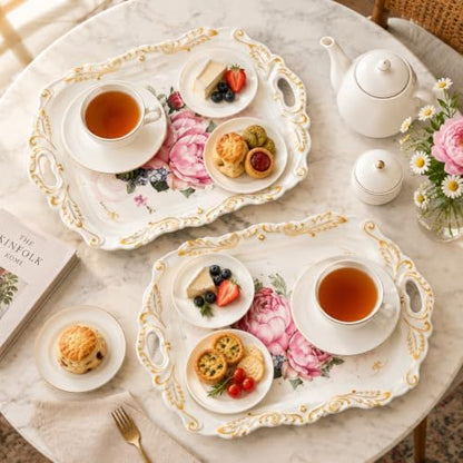 DEAYOU 3-Pack Melamine Serving Tray, Stackable Food Tray with Handles