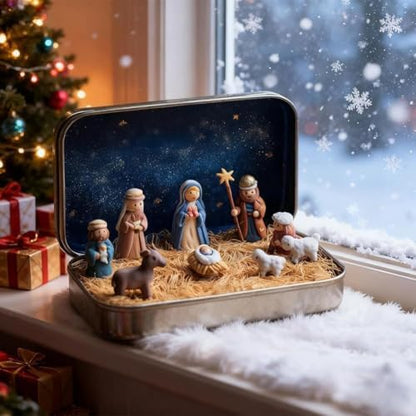 2026 New 3PCS Christmas Mini Nativity Set in a Tin Box, Nativity