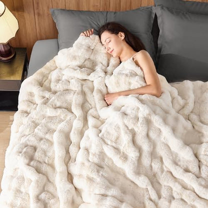 NORD ECO Luxury 1000GSM Faux Rabbit Fur Throw Blanket, Super Heavy