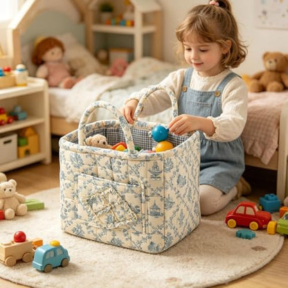 Quilted Fabric Storage Baskets with Handles | Boho Floral Organizer