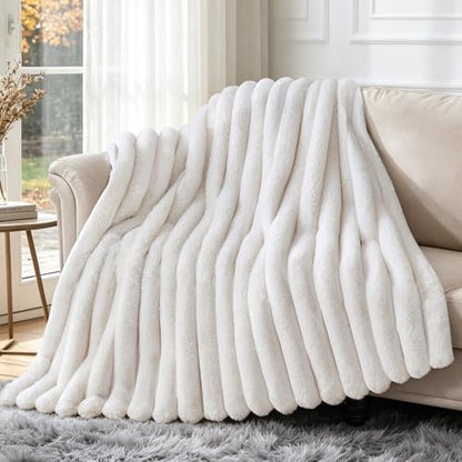 VFROO Luxury 850GSM Faux Rabbit Fur Reversible Throw Blanket Super