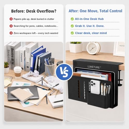 LUKETURE Desk Side Storage, Laptop Holder No Drill Clamp On Organizer
