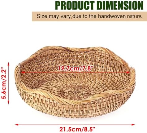 Hipiwe Natural Rattan Tray 8.5" Wicker Key Basket Bowl for Entryway