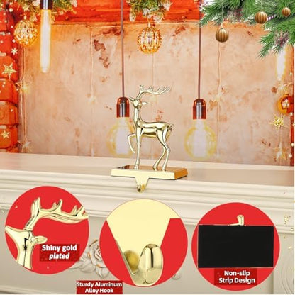 Gold 3D Reindeer Christmas Stocking Holders for Mantet,Stocking