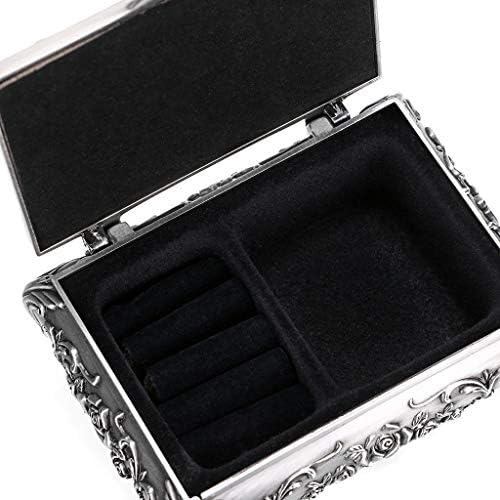Hipiwe Vintage Jewelry Box Small Metal Trinket Box Engraved Rose for