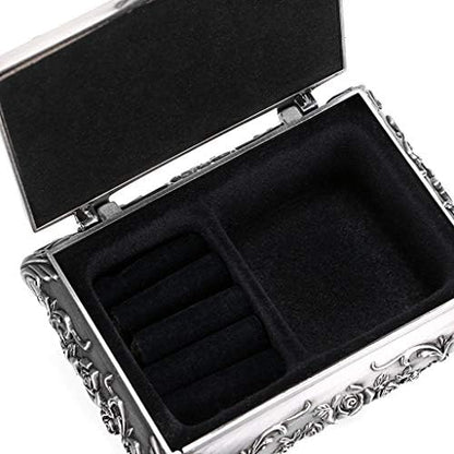 Hipiwe Vintage Jewelry Box Small Metal Trinket Box Engraved Rose for