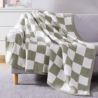 WRENSONGE Soft Checkered Throw Blanket for Couch-Cozy Warm Knitted