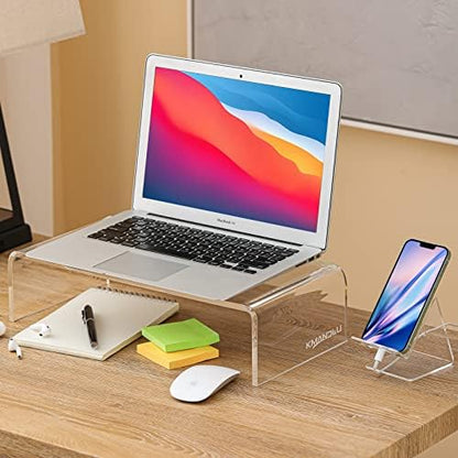 16"x8"x4" Acrylic Monitor Stand, Clear Laptop Riser with Bonus Phone