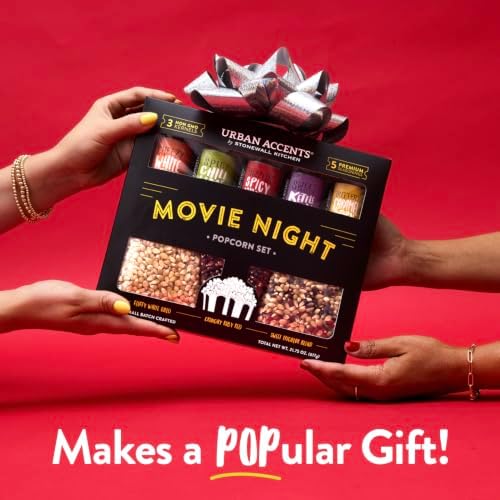 Urban Accents Movie Night Popcorn Gift Set, 3 Varieties & 5 Seasonings