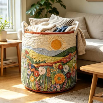 Quilted Sun Mountain Wildflower Round Fabric Storage Bin(22×16in)