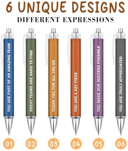 6-Piece Appreciation Pen Set, Motivational Ballpoint Pens for