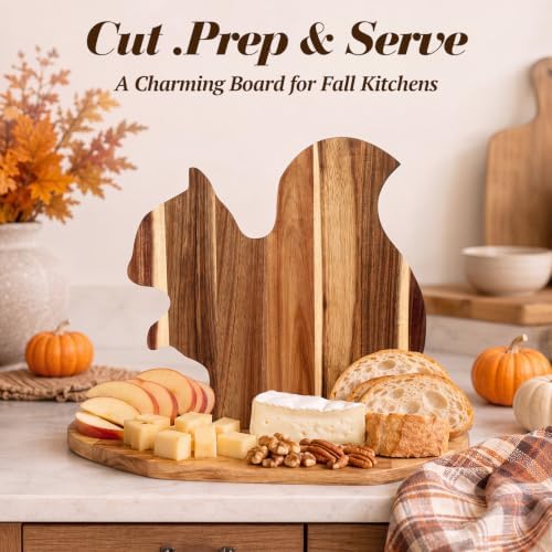 Novabright Fall Squirrel Shaped Cutting Board Acacia Wooden Serving