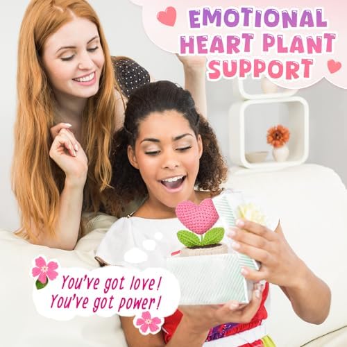 Thank You Gifts for Women, Crochet Pink Heart Flower with Appreciation