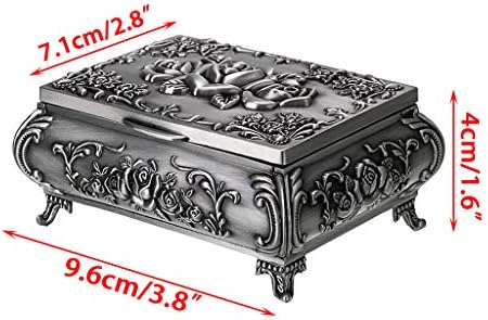 Hipiwe Vintage Jewelry Box Small Metal Trinket Box Engraved Rose for