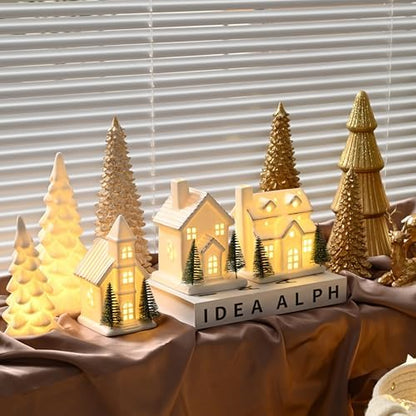 Ceramic White Christmas Village Houses, Light Up Porcelain Village