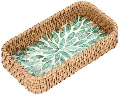 BTSKY Rattan Remote Basket with Mother-of-Pearl Inlay, Wicker Serving