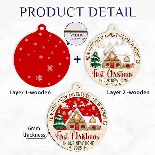 New Home Ornament 2025 – Wooden 2-Layer Housewarming Ornament, Wooden