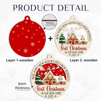 New Home Ornament 2025 – Wooden 2-Layer Housewarming Ornament, Wooden