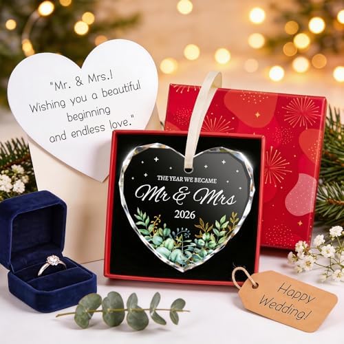 Wedding Gifts for Couples 2026, Mr and Mrs Crystal Glass Heart