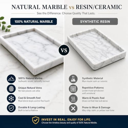 Real Natural Marble & Travertine Vanity Tray, Marble Serving Tray