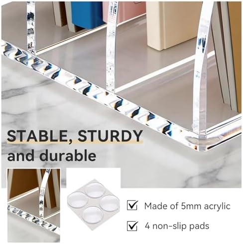 Acrylic Magazine File Holder,4 Vertical Compartments Desk Document