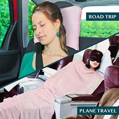 PAVILIA Travel Blanket Pillow, Soft Airplane Blanket 2-in-1 Combo Set