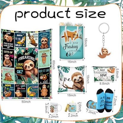 Buryeah 9 Pcs Sloth Gifts Set Blanket Mug Bag Socks Sloth