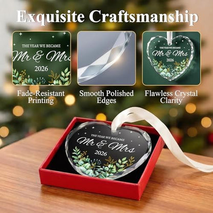 Wedding Gifts for Couples 2026, Mr and Mrs Crystal Glass Heart
