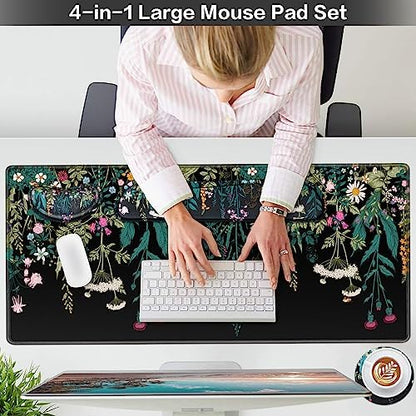 Desk Mat, Large Gaming Mouse Pad with Wrist Rest, 4in1 XXL Mousepad