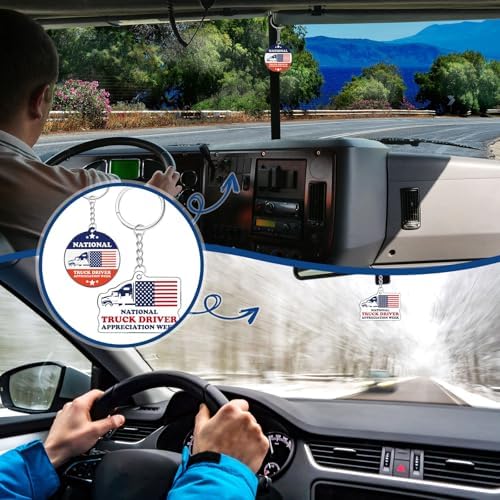 Equsion 24 Sets Truck Driver Appreciation Keychains with Cards and