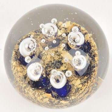 M Designed Art Hand Glass Art Blue & Gold Blubbling Pattern